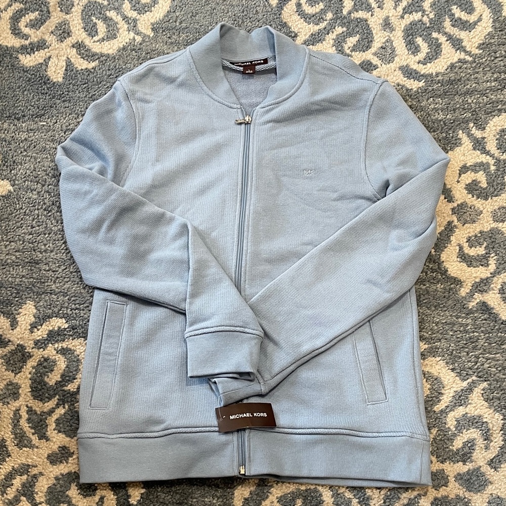 Michael Kors Men's Light Blue Zip-Up Sweater